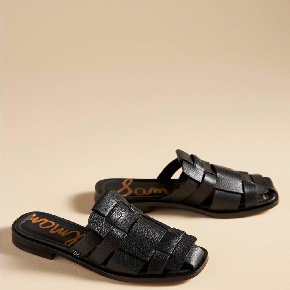 Sam Edelman Black Leather Dina Fisherman Slip-On Mules